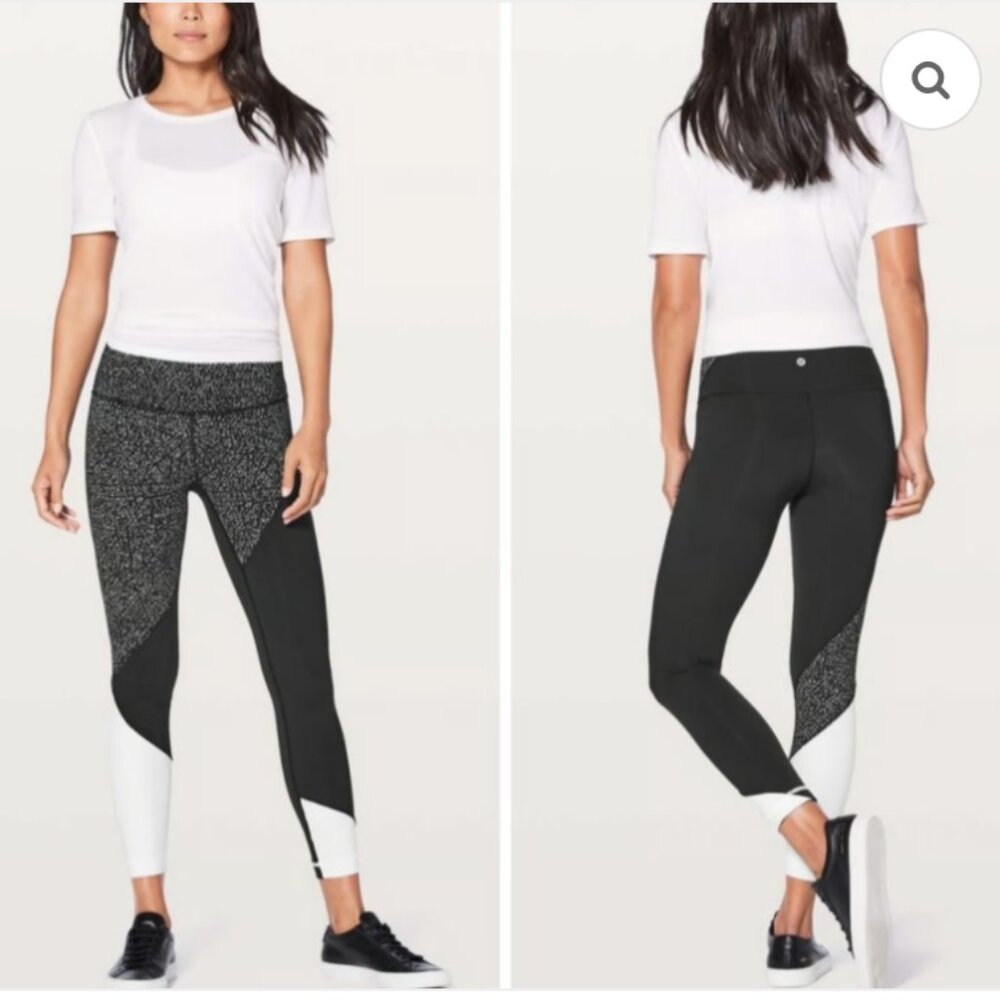 Lululemon Wunder Under Hi-Rise 7/8 Tight Night View Black White Size 8